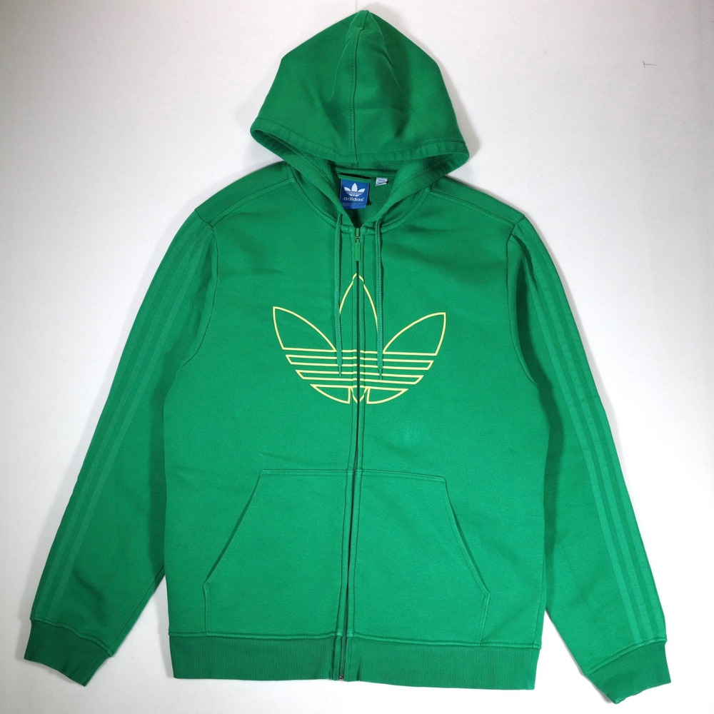 Adidas Full Zip Hoodie Mens Large Green Trefoil Logo 3 Stripe Casual Sportswear